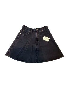 Levis Womens Black Denim Mini Skirt W25 Button Fly High Waist casual outings